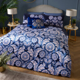 Laurence Llewelyn-Bowen Romilly Floral Jacquard Blue Duvet Cover Set - thumbnail 4