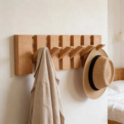 Natural Wood Piano Key Coat Hook Rack Coat Hooks - thumbnail 3