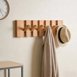Natural Wood Piano Key Coat Hook Rack Coat Hooks - thumbnail 4