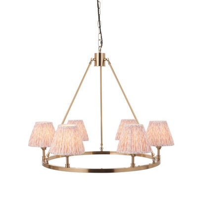 Luminosa Lighting Luminosa Chester Brushed Aged Brass Plate Pendant Light With Peachy Keen Fabric Leaf Shade 16Cm 6X B22 - image 1