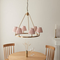 Luminosa Lighting Luminosa Chester Brushed Aged Brass Plate Pendant Light With Peachy Keen Fabric Leaf Shade 16Cm 6X B22 - thumbnail 3