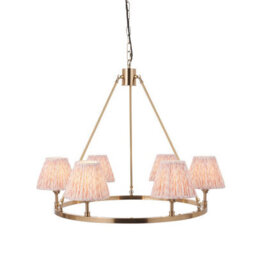 Luminosa Lighting Luminosa Chester Brushed Aged Brass Plate Pendant Light With Peachy Keen Fabric Leaf Shade 16Cm 6X B22 - thumbnail 1
