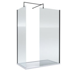Balterley 8mm Fluted Glass Walk In Wetroom Screens With Matt Black Profile And White Shower Tray - 1400 X 800mm - thumbnail 1