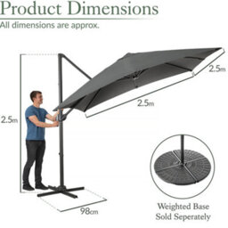 Christow Aluminium 2.5M Cantilever Garden Patio Parasol - thumbnail 7