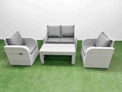 Fimous Light Grey Pe Wicker Rattan Garden Furniture Set Sofa Set Reclining Adjustable Chair Oblong Coffee Table 4 Seater - image 1