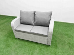 Fimous Light Grey Pe Wicker Rattan Garden Furniture Set Sofa Set Reclining Adjustable Chair Oblong Coffee Table 4 Seater - thumbnail 4