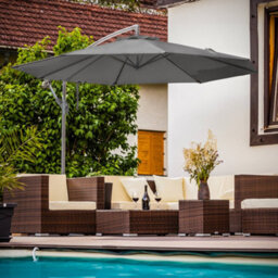 Loops Easy Open 3M Banana Parasol Grey & 60L Wheeled Base - Garden Dining Umbrella Set - thumbnail 6