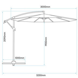 Loops Easy Open 3M Banana Parasol Grey & 60L Wheeled Base - Garden Dining Umbrella Set - thumbnail 7