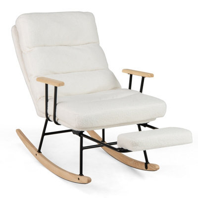 Costway Nursery Rocking Chair Teddy Velvet Upholstered Rocking Chair-White