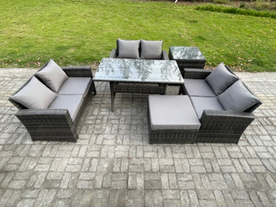Fimous 7 Seater Rattan Wicker Garden Furniture Patio Conservatory Sofa Set Indoor Outdoor With Dining Table Big Footstool - image 1