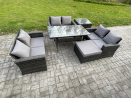 Fimous 7 Seater Rattan Wicker Garden Furniture Patio Conservatory Sofa Set Indoor Outdoor With Dining Table Big Footstool - thumbnail 2