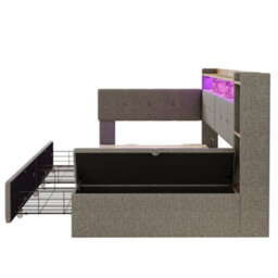 Abrihome 3Ft Single Led Daybed With Storage Drawers And Bed End Ottoman, Modern Linen Sofa Bed With Charging Stationfor Living Room, Grey - thumbnail 9