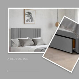 Grey Plush Sawana 3Ft Single Bed With 20 Inch Headboard With Mattress And 2Drawers - thumbnail 2