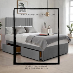 Grey Plush Sawana 3Ft Single Bed With 20 Inch Headboard With Mattress And 2Drawers - thumbnail 3