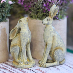 Burgess Pair Of Hare Resin Statues In Grey Bunny Rabbit Set Home Ornament Indoor