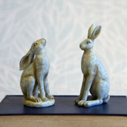 Burgess Pair Of Hare Resin Statues In Grey Bunny Rabbit Set Home Ornament Indoor - thumbnail 3
