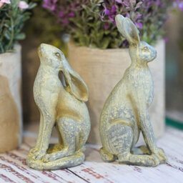 Burgess Pair Of Hare Resin Statues In Grey Bunny Rabbit Set Home Ornament Indoor - thumbnail 2