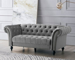 Home Detail Mayfair Velvet Fabric 3 Seater Sofa, Grey - thumbnail 1