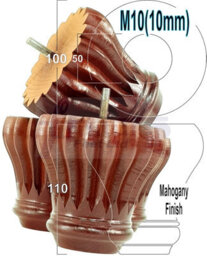 L&F Set Of 4 Replacement Furniture Bun Feet Mahogany Turned Wooden Legs 110mm High M10 (10mm)