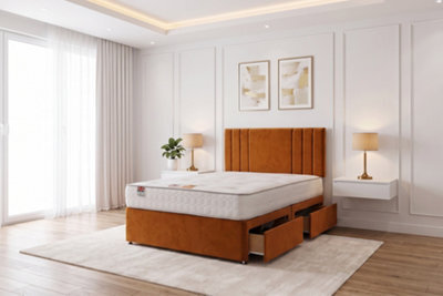 "Knight Sleep Sky Orange Plush Bed Set With Mattress, 2 Drawers Same Side & 24""headboard, 4Ft6 - Double" - image 1