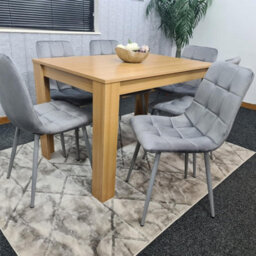 Kosy Koala Oak Effect Dining Table Set With 6 Grey Velvet Chairs Dining Room Furniture - thumbnail 3