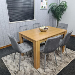 Kosy Koala Oak Effect Dining Table Set With 6 Grey Velvet Chairs Dining Room Furniture - thumbnail 2