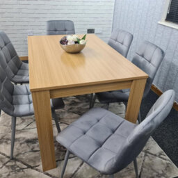 Kosy Koala Oak Effect Dining Table Set With 6 Grey Velvet Chairs Dining Room Furniture - thumbnail 6