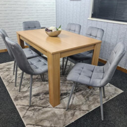 Kosy Koala Oak Effect Dining Table Set With 6 Grey Velvet Chairs Dining Room Furniture - thumbnail 5