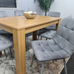 Kosy Koala Oak Effect Dining Table Set With 6 Grey Velvet Chairs Dining Room Furniture - thumbnail 4
