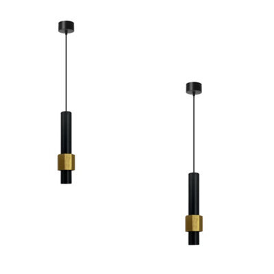Modern Led Cylinder Pendant Light 5W Gold & Black Long Tube Chandelier For Dining Room, Shop, Bar Counter - image 1