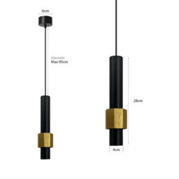 Modern Led Cylinder Pendant Light 5W Gold & Black Long Tube Chandelier For Dining Room, Shop, Bar Counter - thumbnail 3