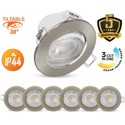 Paul Russells Led Downlight Brush Nickel Tilt Recessed Spotlight 4.8W 500 Lumens Ip44 Colour Changeable Cct3 Pack Of 6 - image 1