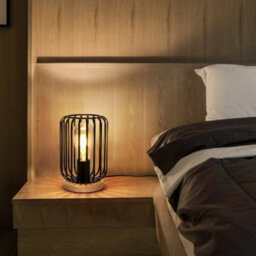 Industrial Metal Table Lamp Cage Led Bedside Desk Lamp Light Bedroom Bar Wooden - thumbnail 7