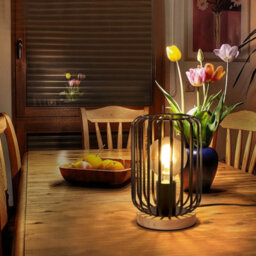Industrial Metal Table Lamp Cage Led Bedside Desk Lamp Light Bedroom Bar Wooden - thumbnail 5