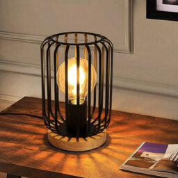 Industrial Metal Table Lamp Cage Led Bedside Desk Lamp Light Bedroom Bar Wooden - thumbnail 6