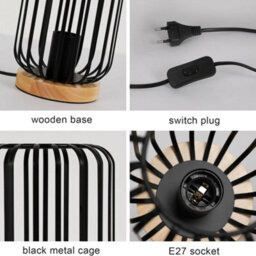 Industrial Metal Table Lamp Cage Led Bedside Desk Lamp Light Bedroom Bar Wooden - thumbnail 3