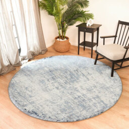 Livabliss Round Roma-Abstract Blue Grey Off-White Modern Marble Living Dining Bedroom Rug 200 X 200 Cm Easy Care, Non Shedding - thumbnail 2