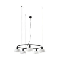 Luminosa Lighting Luminosa Tatawin Small 5 Light Cylindrical Pendant Ceiling Light Satin Black, Opal