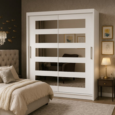 Westa V 150Cm Sliding Wardrobe With Mirrors White - image 1