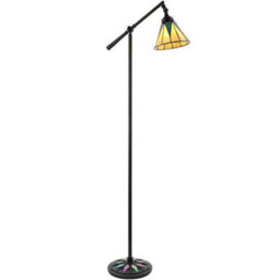 Tiffany Adjustable Swing Arm Floor Lamp Dark Bronze & Stained Glass Shade I00011