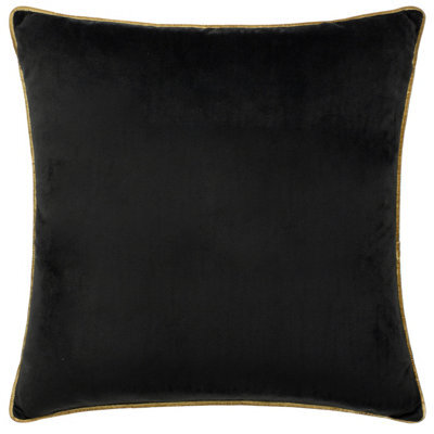furn. Furn Meridian Velvet Piped Feather Filled Cushion, Black/gold, 55 X 55Cm - image 1