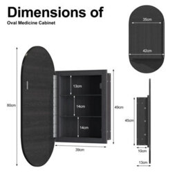 Keepreaper Sleek Oval Bathroom Mirror Cabinet With Adjustable Shelf Black Recessed Wall Mounted Design 42X80X13 Cm - thumbnail 3