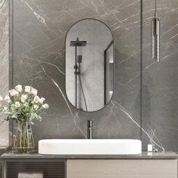 Keepreaper Sleek Oval Bathroom Mirror Cabinet With Adjustable Shelf Black Recessed Wall Mounted Design 42X80X13 Cm - thumbnail 6