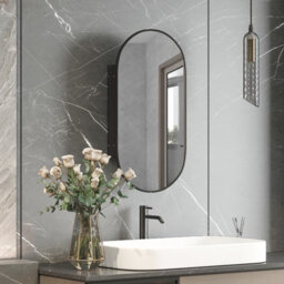 Keepreaper Sleek Oval Bathroom Mirror Cabinet With Adjustable Shelf Black Recessed Wall Mounted Design 42X80X13 Cm - thumbnail 7