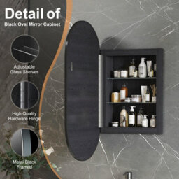 Keepreaper Sleek Oval Bathroom Mirror Cabinet With Adjustable Shelf Black Recessed Wall Mounted Design 42X80X13 Cm - thumbnail 4