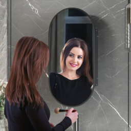 Keepreaper Sleek Oval Bathroom Mirror Cabinet With Adjustable Shelf Black Recessed Wall Mounted Design 42X80X13 Cm - thumbnail 8