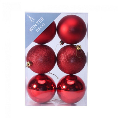 8Cm Shatterproof Baubles X6 2 Pack - Red - image 1