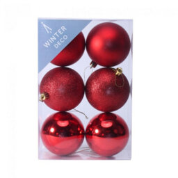 8Cm Shatterproof Baubles X6 2 Pack - Red - thumbnail 1