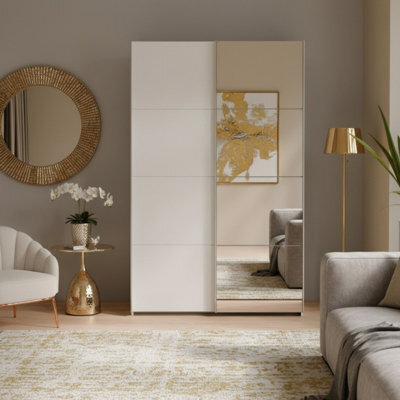 Sophistispace 2 Door Sliding Wardrobe With Mirror Internal Shelves Sleek White Finish For Contemporary Bedrooms White Gloss - image 1