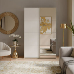 Sophistispace 2 Door Sliding Wardrobe With Mirror Internal Shelves Sleek White Finish For Contemporary Bedrooms White Gloss - thumbnail 1